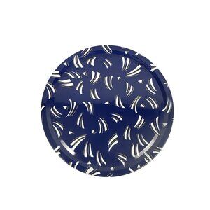 Vintage Round Tin Decorative Storage Container Blue & White Abstract Pattern